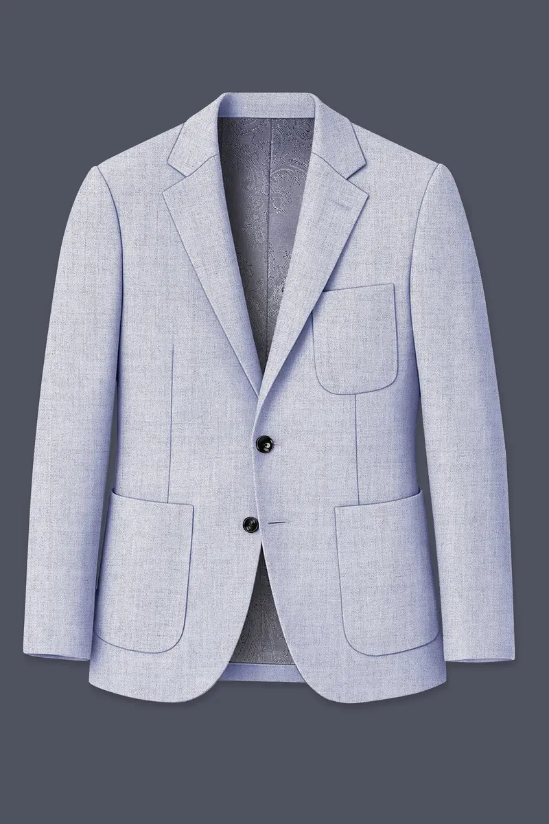 Celestia-Frosted Lilac Blue Textured Tweed Single Breasted Sports Blazer 7
