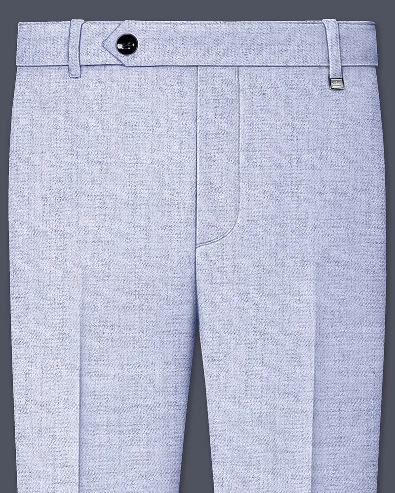 Celestia-Frosted Lilac Blue Textured Tweed Stretchable Waistband Pant 1