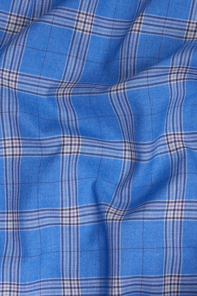 Celestial Blue And Martinique Purple Plaid Wool Rich Designer Blazer 3