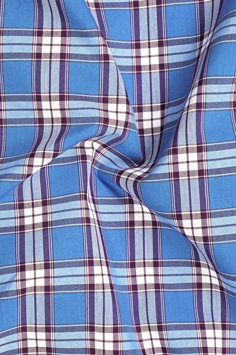 Celestial Blue Checks Plaid Premium Giza Cotton Shirt 2