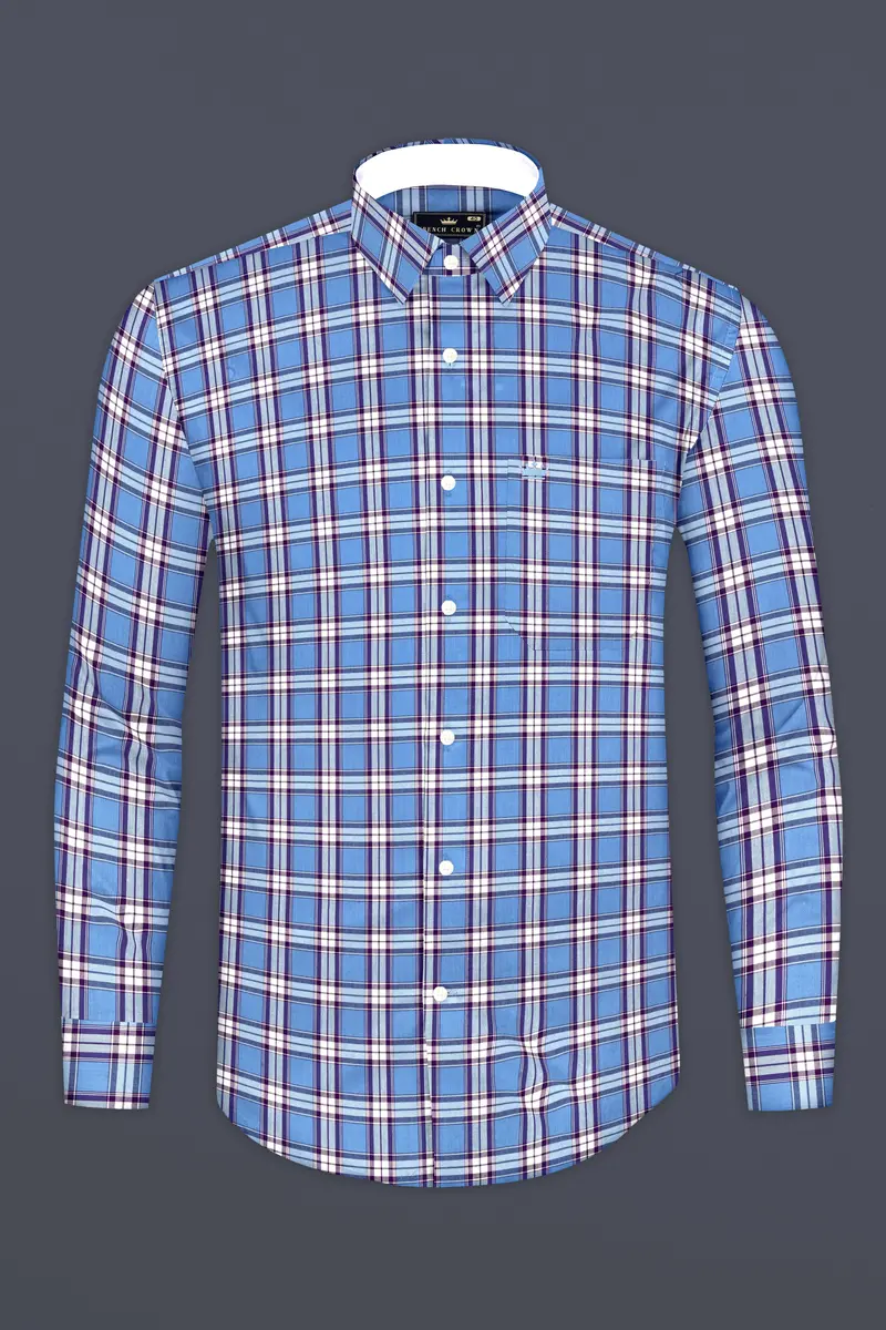 Celestial Blue Checks Plaid Premium Giza Cotton Shirt 5
