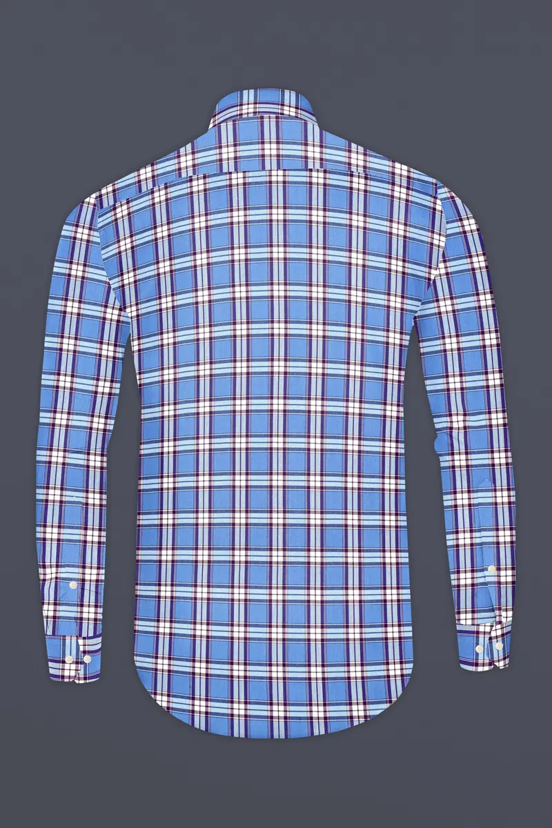 Celestial Blue Checks Plaid Premium Giza Cotton Shirt 6