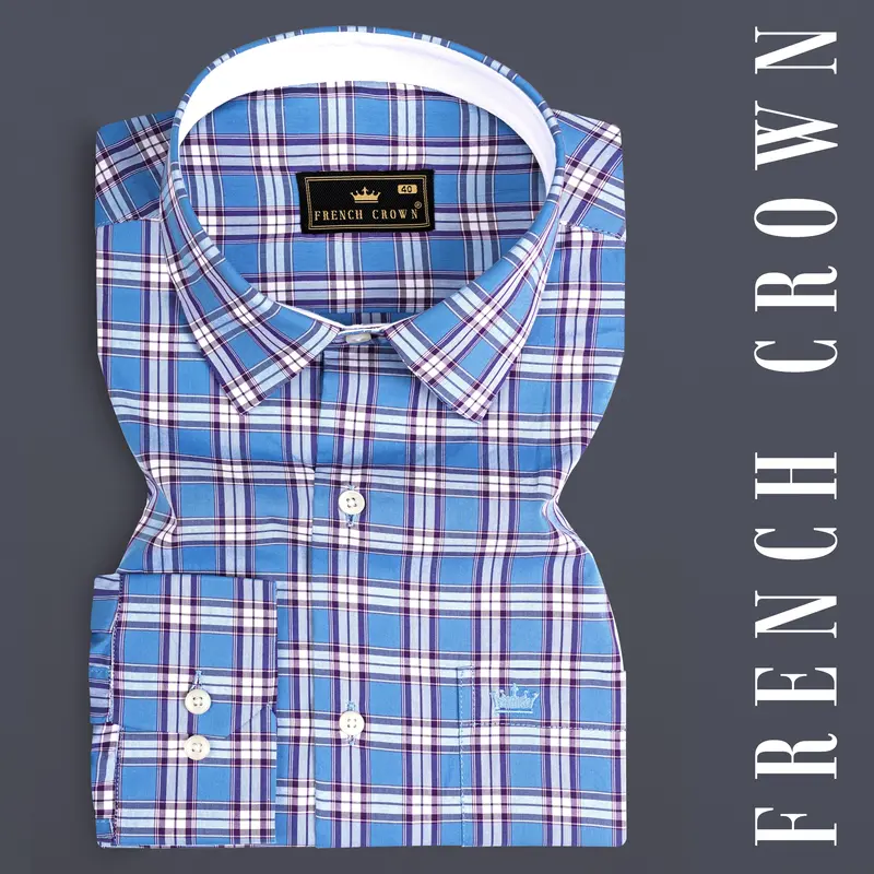 Celestial Blue Checks Plaid Premium Giza Cotton Shirt 7