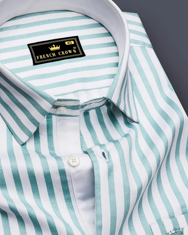 Celestio-Stream Blue And Bright White Candy Striped Subtle Sheen Soft Premium Cotton Dress Shirt 1