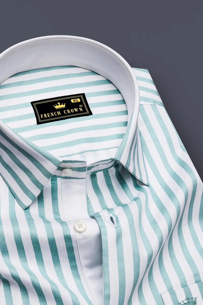 Celestio-Stream Blue And Bright White Candy Striped Subtle Sheen Soft Premium Cotton Dress Shirt 2