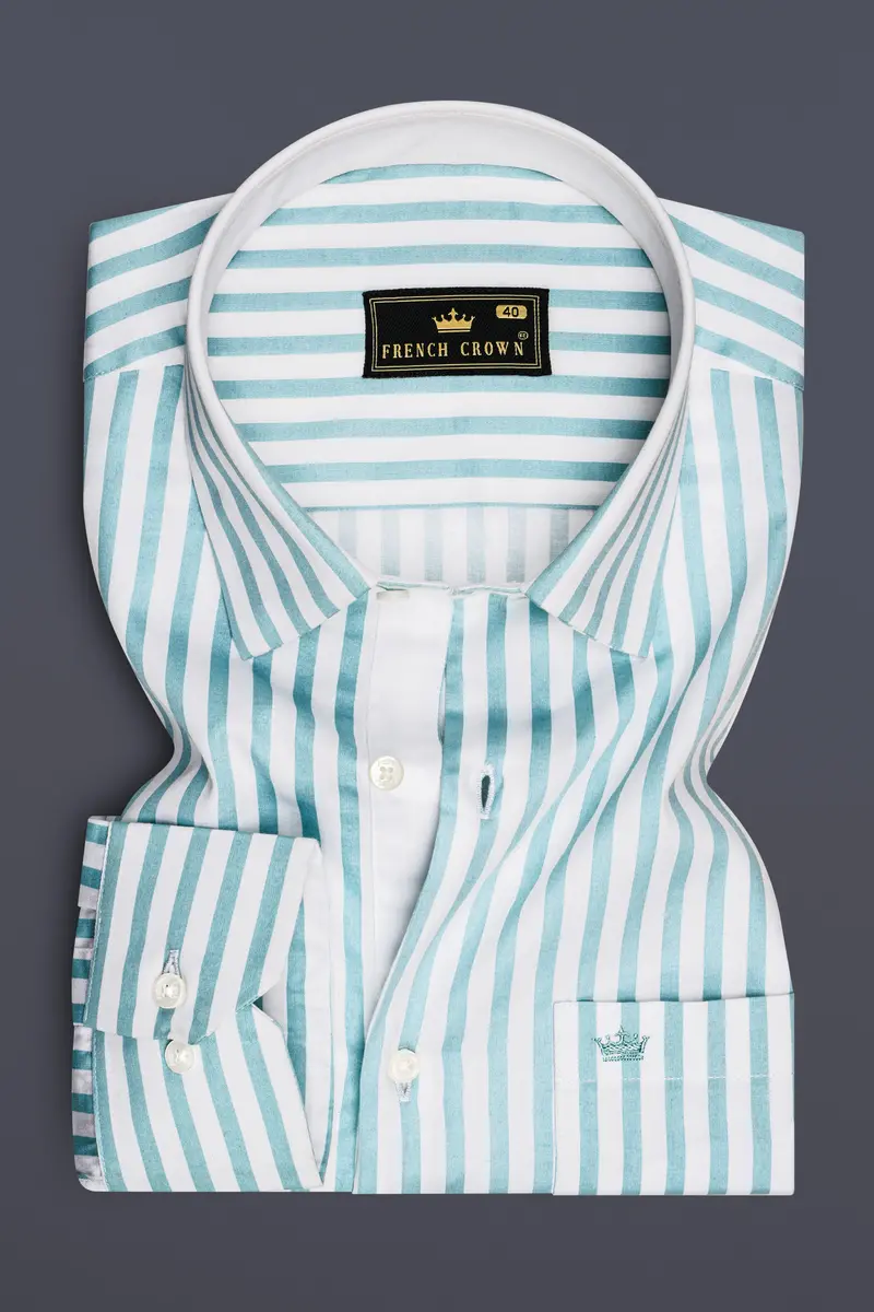 Celestio-Stream Blue And Bright White Candy Striped Subtle Sheen Soft Premium Cotton Dress Shirt 4