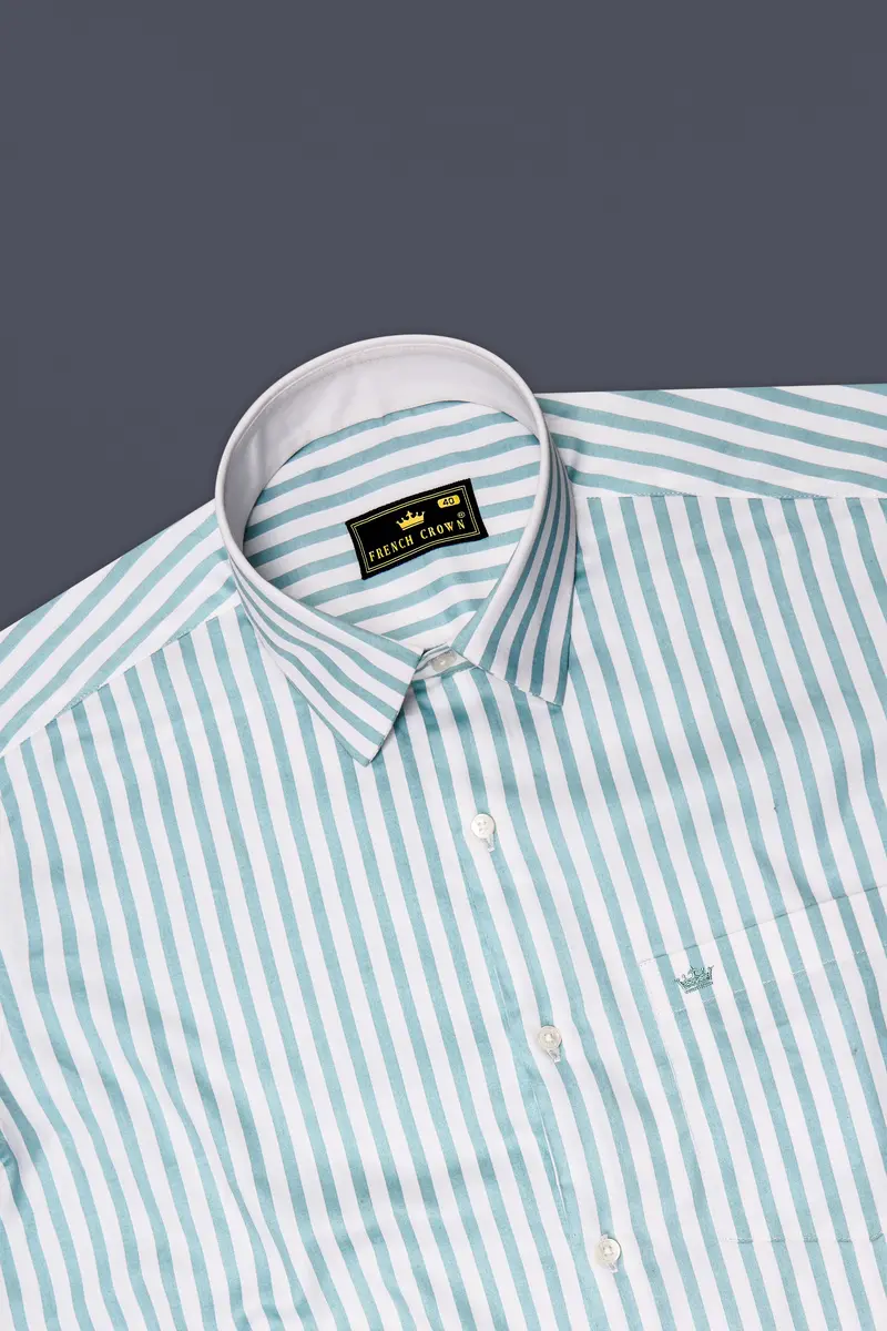 Celestio-Stream Blue And Bright White Candy Striped Subtle Sheen Soft Premium Cotton Dress Shirt 5
