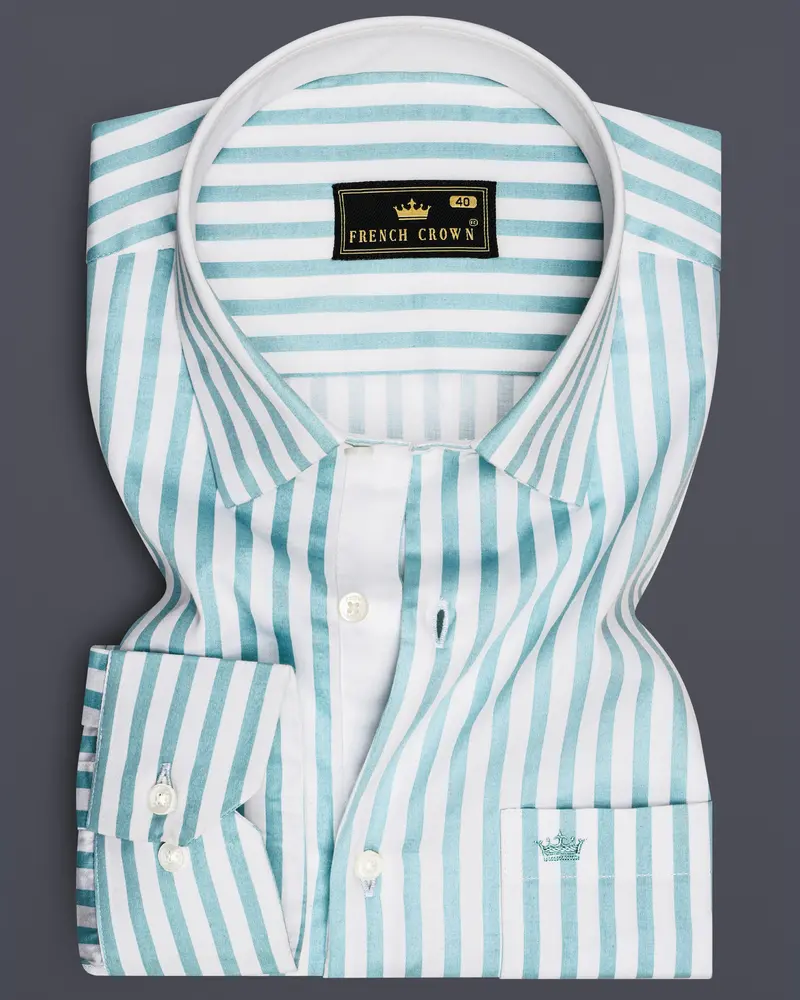 Celestio-Stream Blue And Bright White Candy Striped Subtle Sheen Soft Premium Cotton Dress Shirt 6