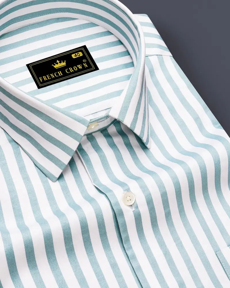 Celestio-Stream Blue And Bright White Candy Striped Subtle Sheen Super Soft Premium Cotton Dress Shirt 1