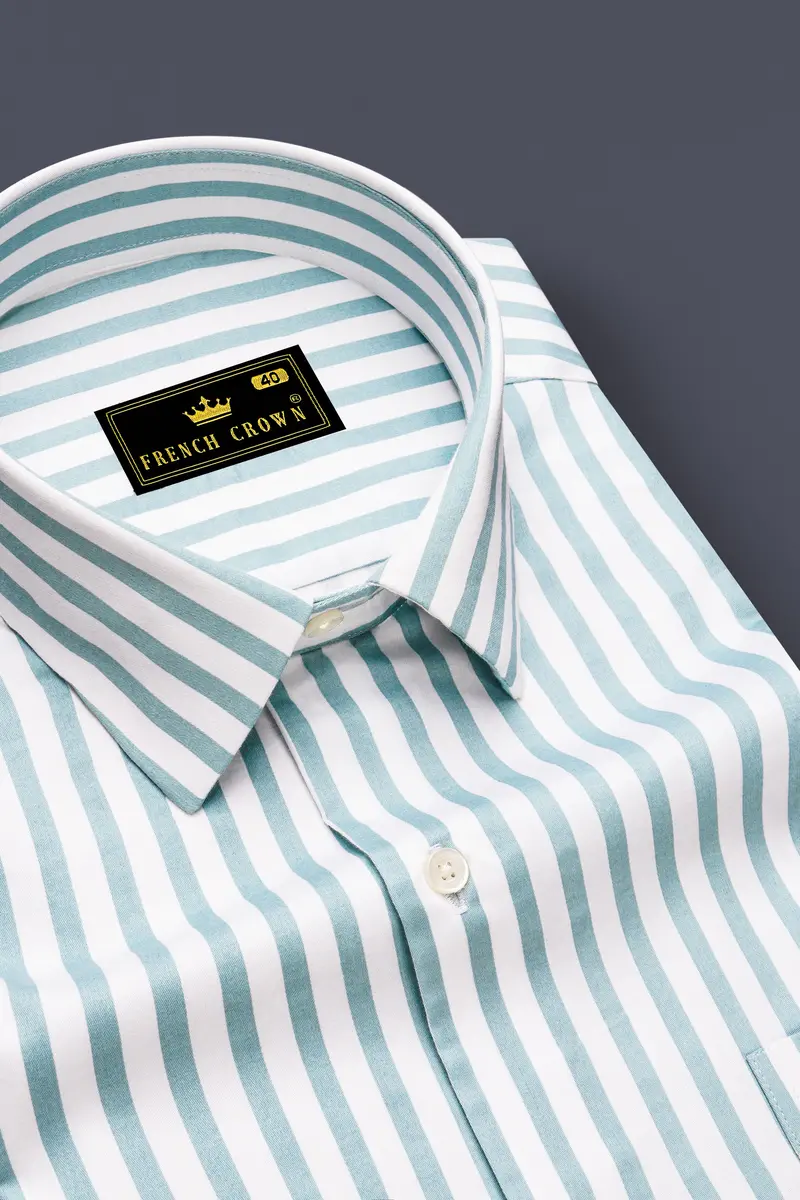 Celestio-Stream Blue And Bright White Candy Striped Subtle Sheen Super Soft Premium Cotton Dress Shirt 2
