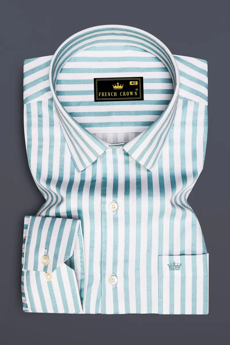 Celestio-Stream Blue And Bright White Candy Striped Subtle Sheen Super Soft Premium Cotton Dress Shirt 4