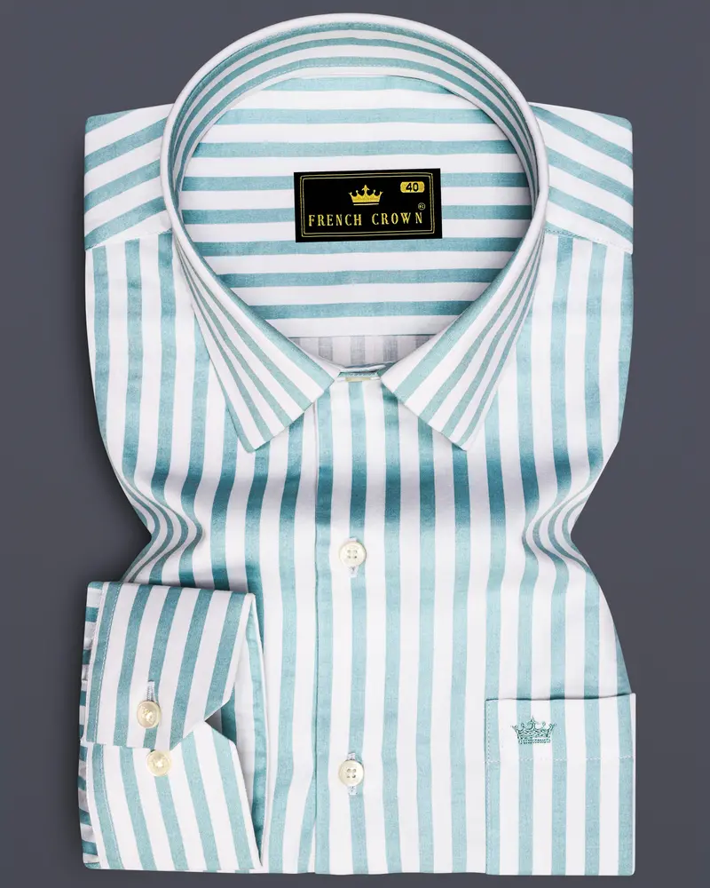 Celestio-Stream Blue And Bright White Candy Striped Subtle Sheen Super Soft Premium Cotton Dress Shirt 6