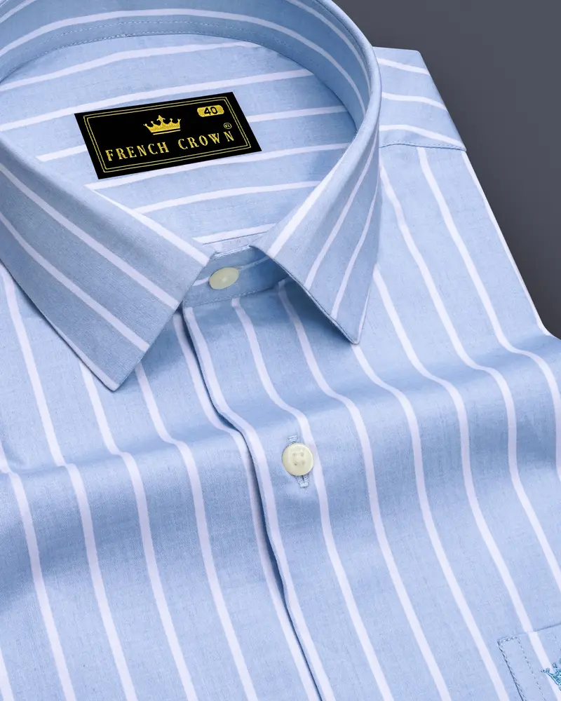 Celesto-Spindle Blue And Bright White Pin Striped Subtle Sheen Super Soft Premium Cotton Dress Shirt 1