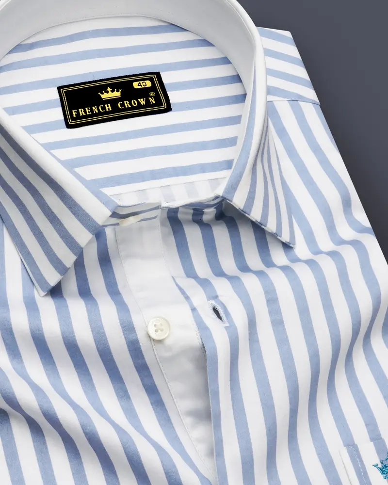 Celestyn-Nepal Blue And Bright White Candy Striped Subtle Sheen Soft Premium Cotton Dress Shirt 1