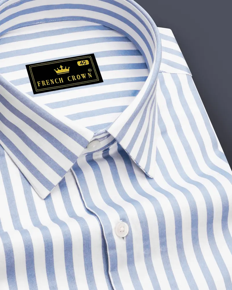 Celestyn-Nepal Blue And Bright White Candy Striped Subtle Sheen Super Soft Premium Cotton Dress Shirt 1