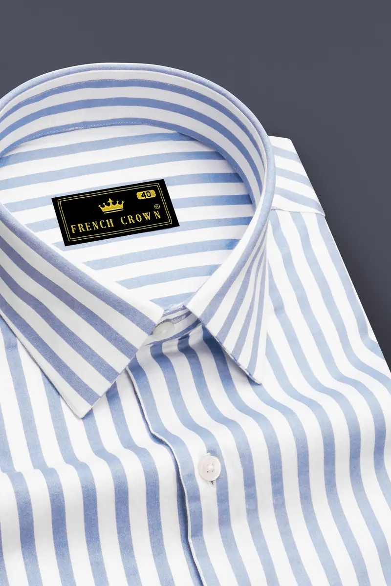 Celestyn-Nepal Blue And Bright White Candy Striped Subtle Sheen Super Soft Premium Cotton Dress Shirt 2