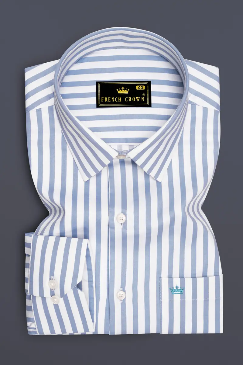 Celestyn-Nepal Blue And Bright White Candy Striped Subtle Sheen Super Soft Premium Cotton Dress Shirt 4