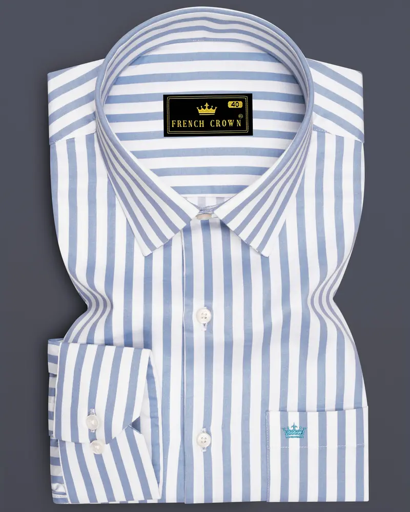 Celestyn-Nepal Blue And Bright White Candy Striped Subtle Sheen Super Soft Premium Cotton Dress Shirt 6