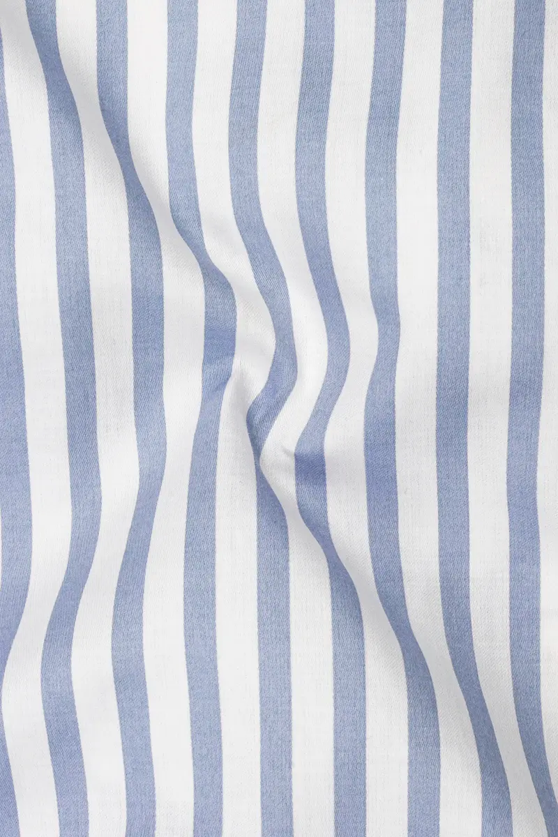 Celestyn-Nepal Blue And Bright White Candy Striped Super Soft Premium Cotton Dress White Cuff Collar Shirt 3