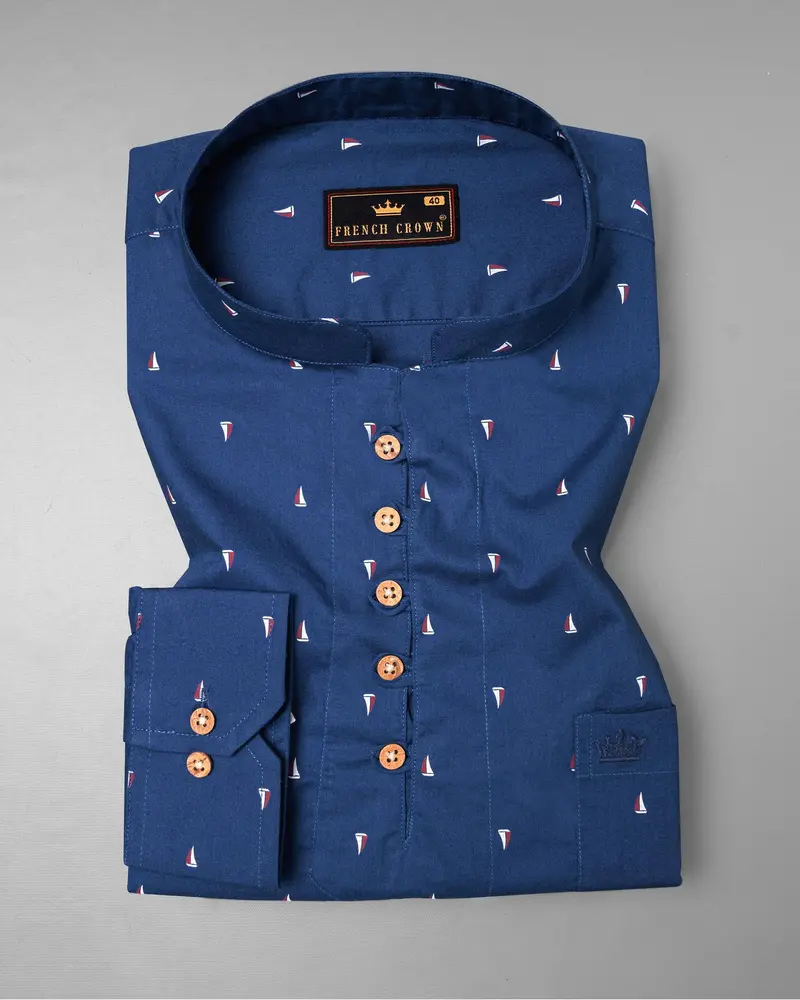 Cello Blue Boats Printed Premium Cotton Kurta Shirt 2