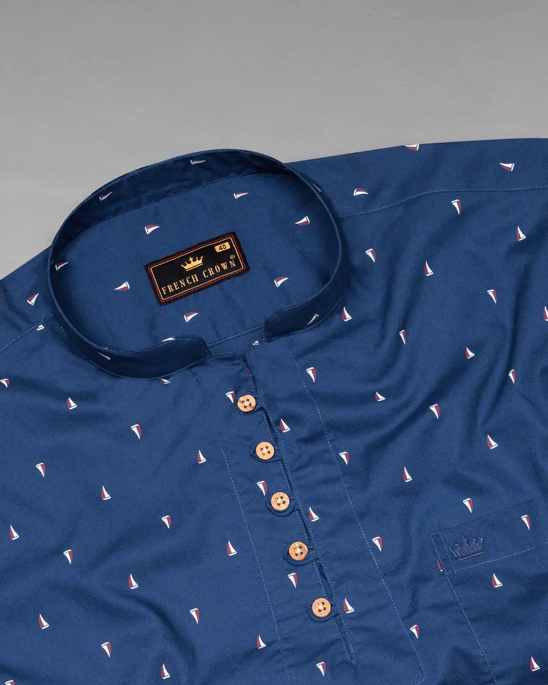 Cello Blue Boats Printed Premium Cotton Kurta Shirt 5