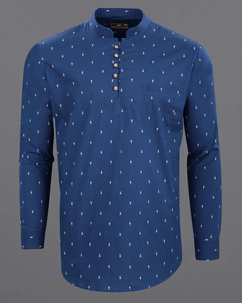Cello Blue Boats Printed Premium Cotton Kurta Shirt 6