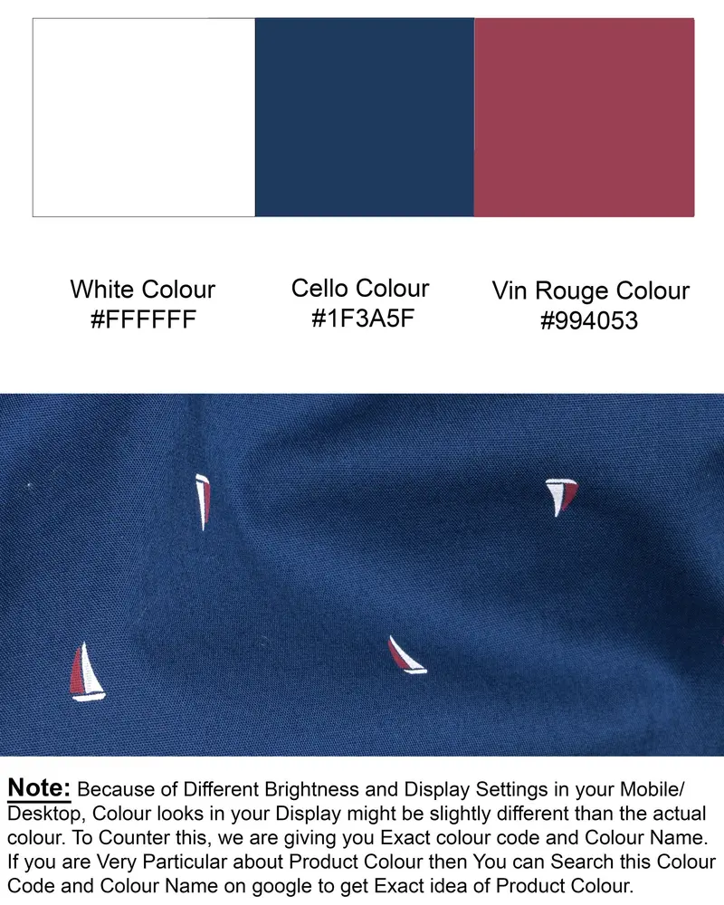 Cello Blue Boats Printed Premium Cotton Kurta Shirt 8