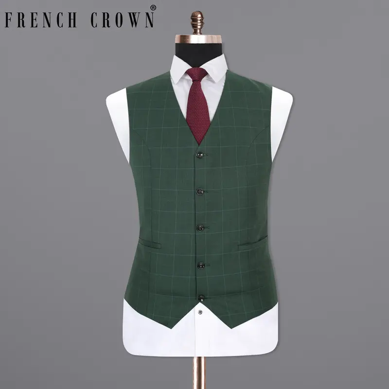 Celtic Green Double-Breasted Windowpane Wool Rich Waistcoat 1