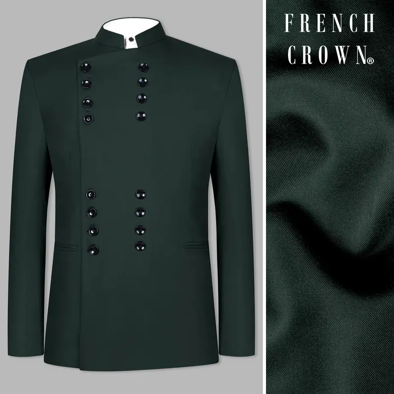 Celtic Green Wool Rich Bandhgala Designer Blazer 1