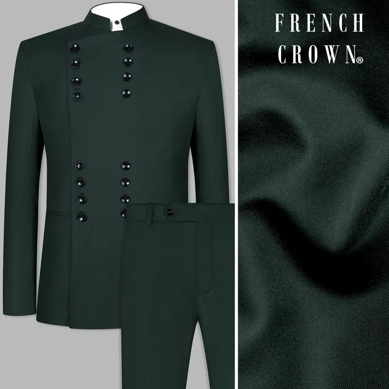 Celtic Green Wool Rich Bandhgala Designer Suit 1