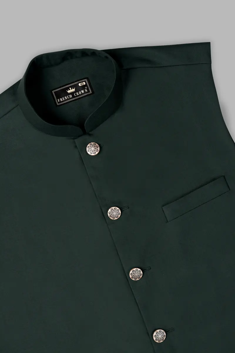 Celtic Green Wool Rich Bandhgala Designer Suit 18