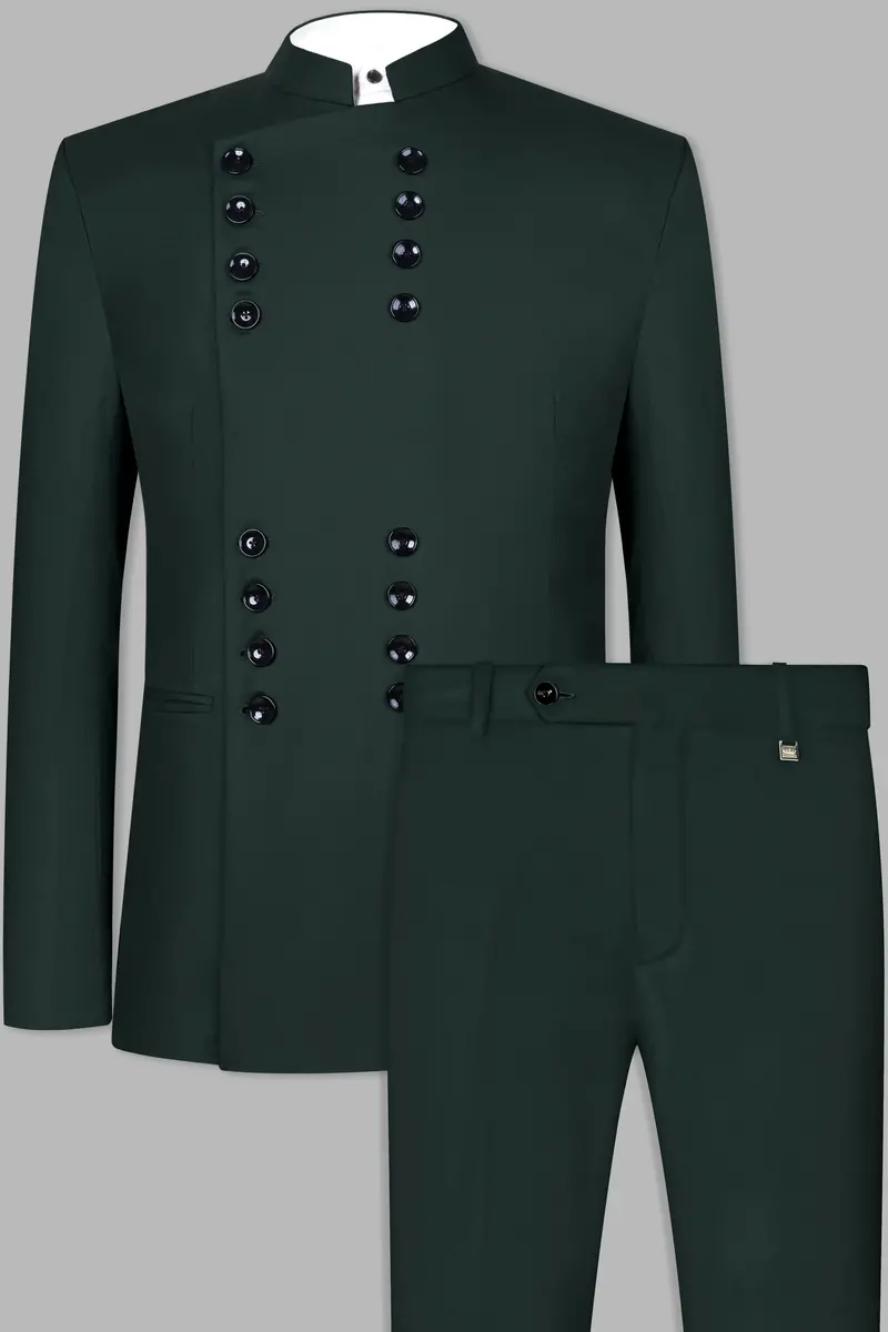 Celtic Green Wool Rich Bandhgala Designer Suit 2