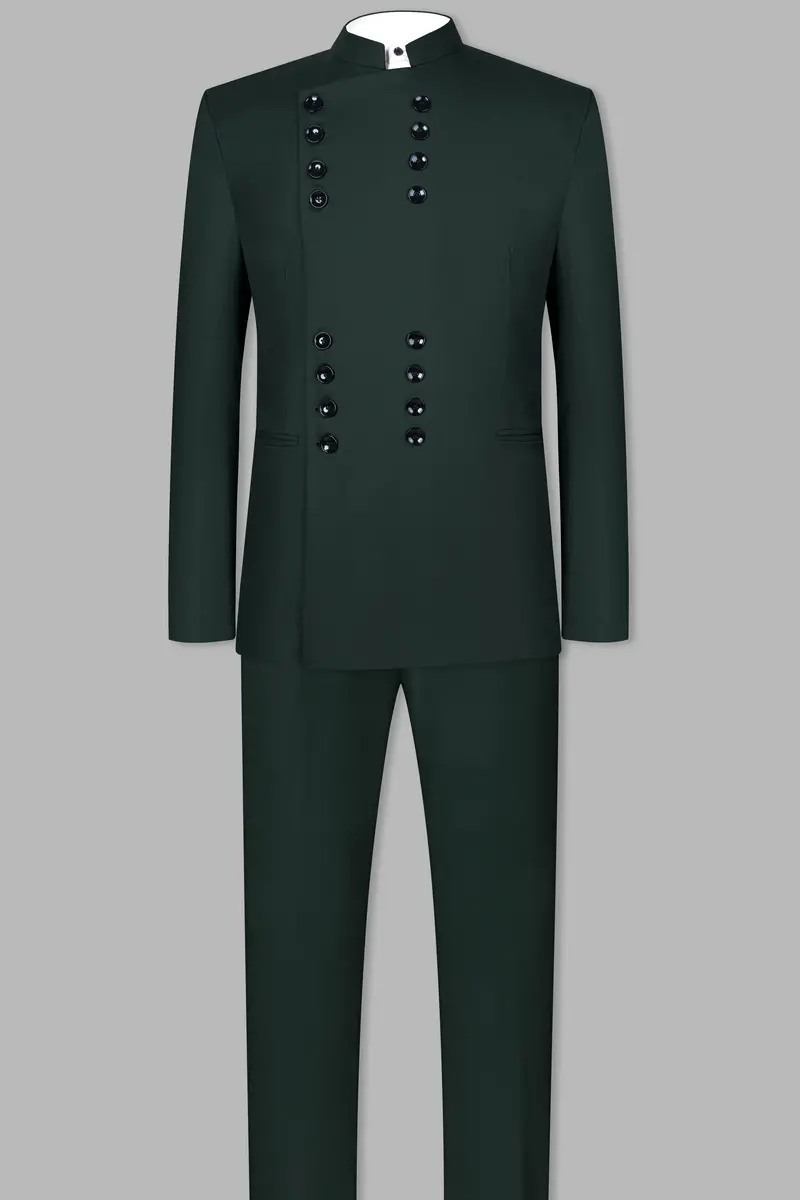 Celtic Green Wool Rich Bandhgala Designer Suit 4