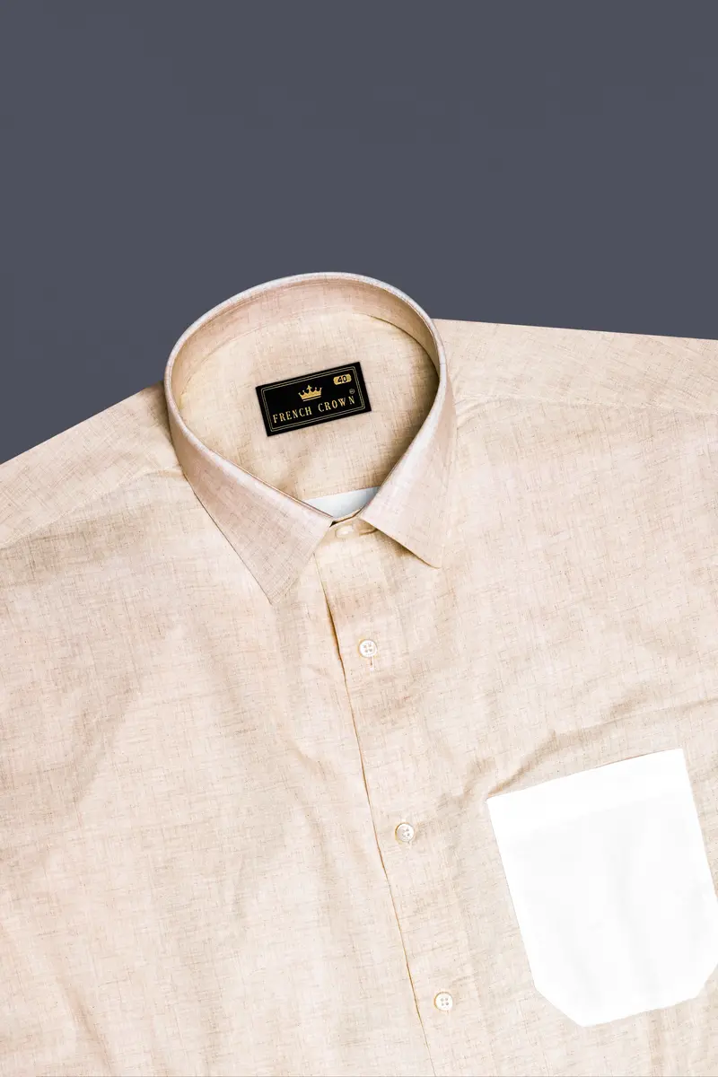 Ceramic Cream With Bright White Premium Cotton Designer Shirt 6