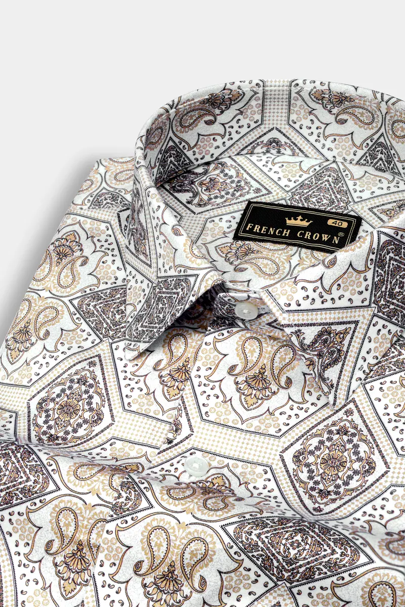 Ceramic White With Raffia Cream Printed Super Soft Premium Cotton Shirt 1