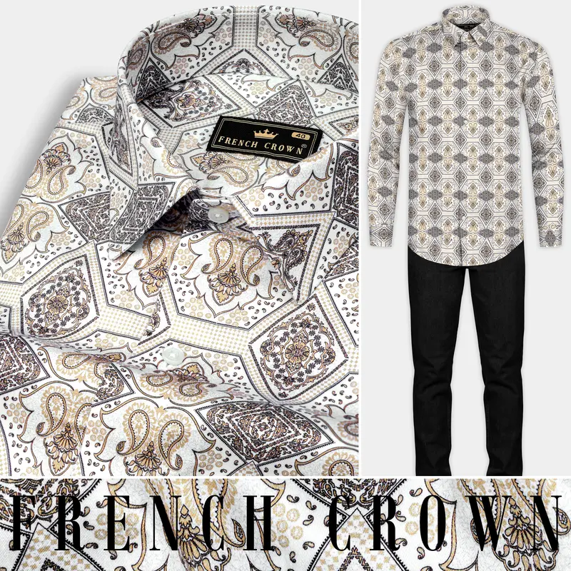 Ceramic White With Raffia Cream Printed Super Soft Premium Cotton Shirt 10