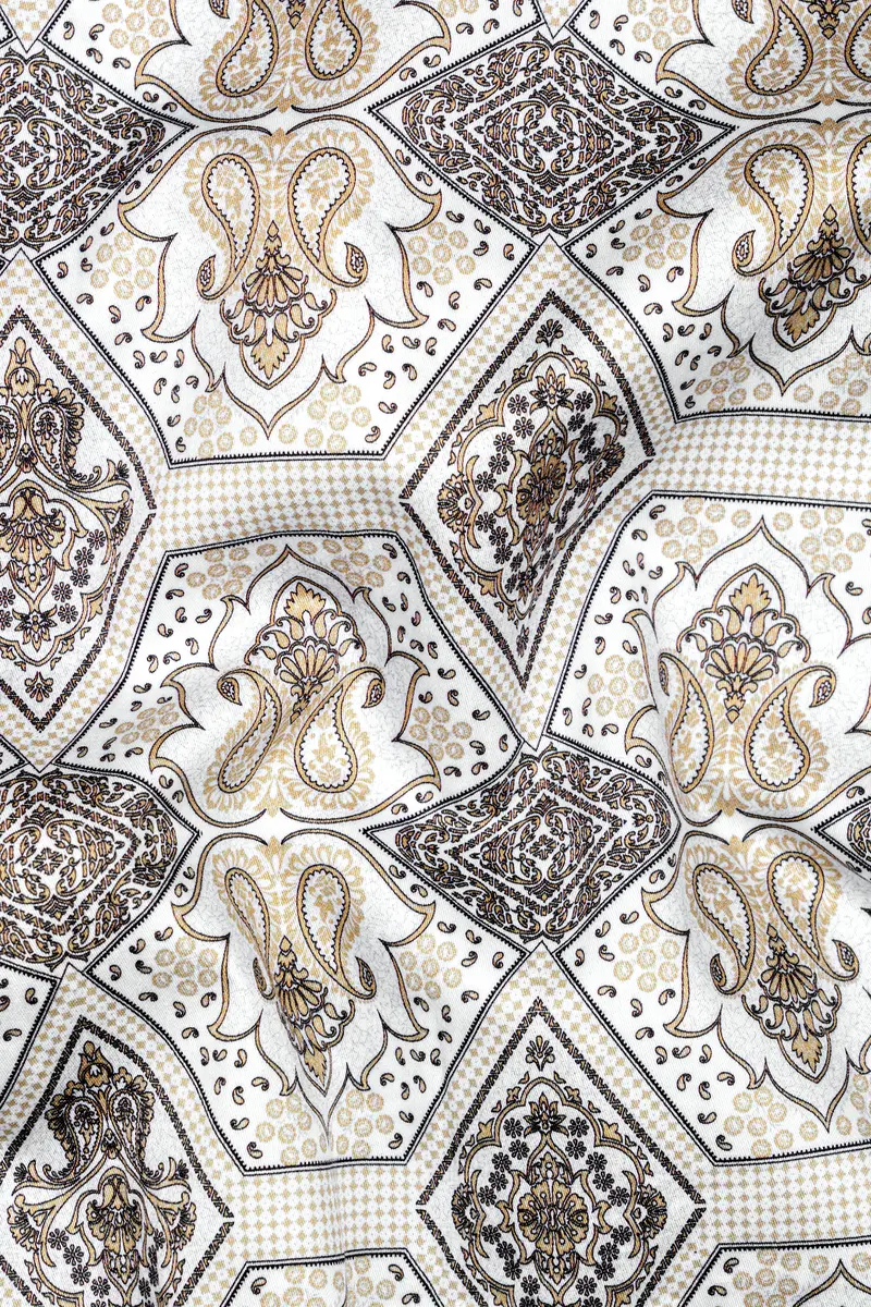 Ceramic White With Raffia Cream Printed Super Soft Premium Cotton Shirt 2