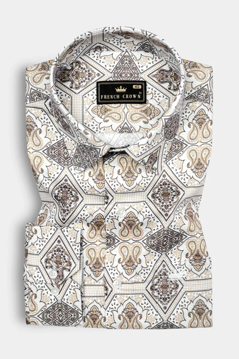 Ceramic White With Raffia Cream Printed Super Soft Premium Cotton Shirt 3