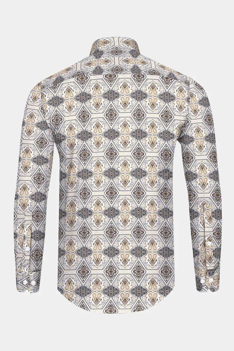 Ceramic White With Raffia Cream Printed Super Soft Premium Cotton Shirt 5