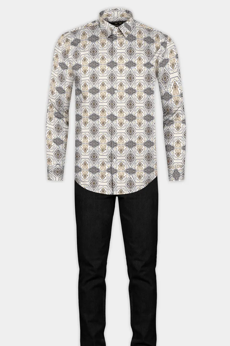 Ceramic White With Raffia Cream Printed Super Soft Premium Cotton Shirt 6