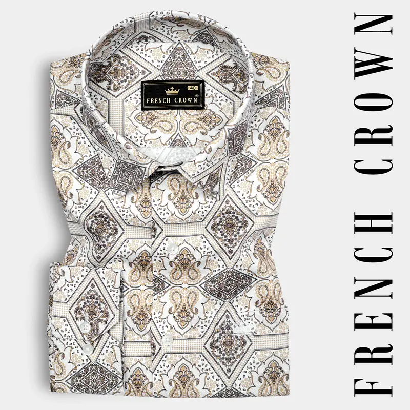 Ceramic White With Raffia Cream Printed Super Soft Premium Cotton Shirt 7
