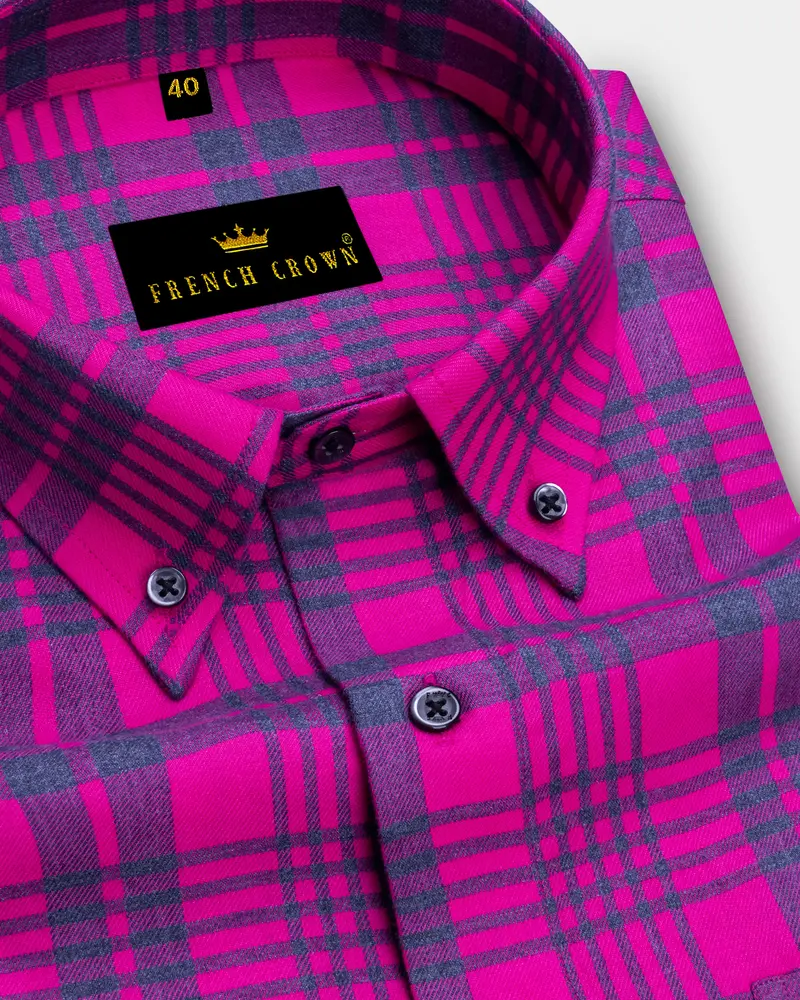 Cerise Pink Twill Plaid Premium Cotton Shirt 1