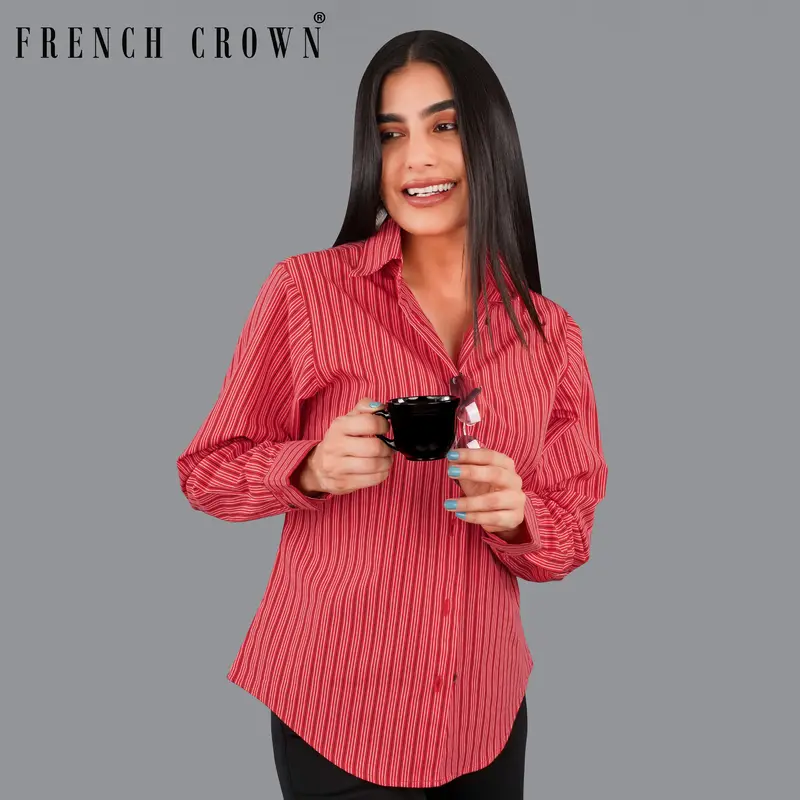 Cerise Red Striped Premium Cotton Shirt 1