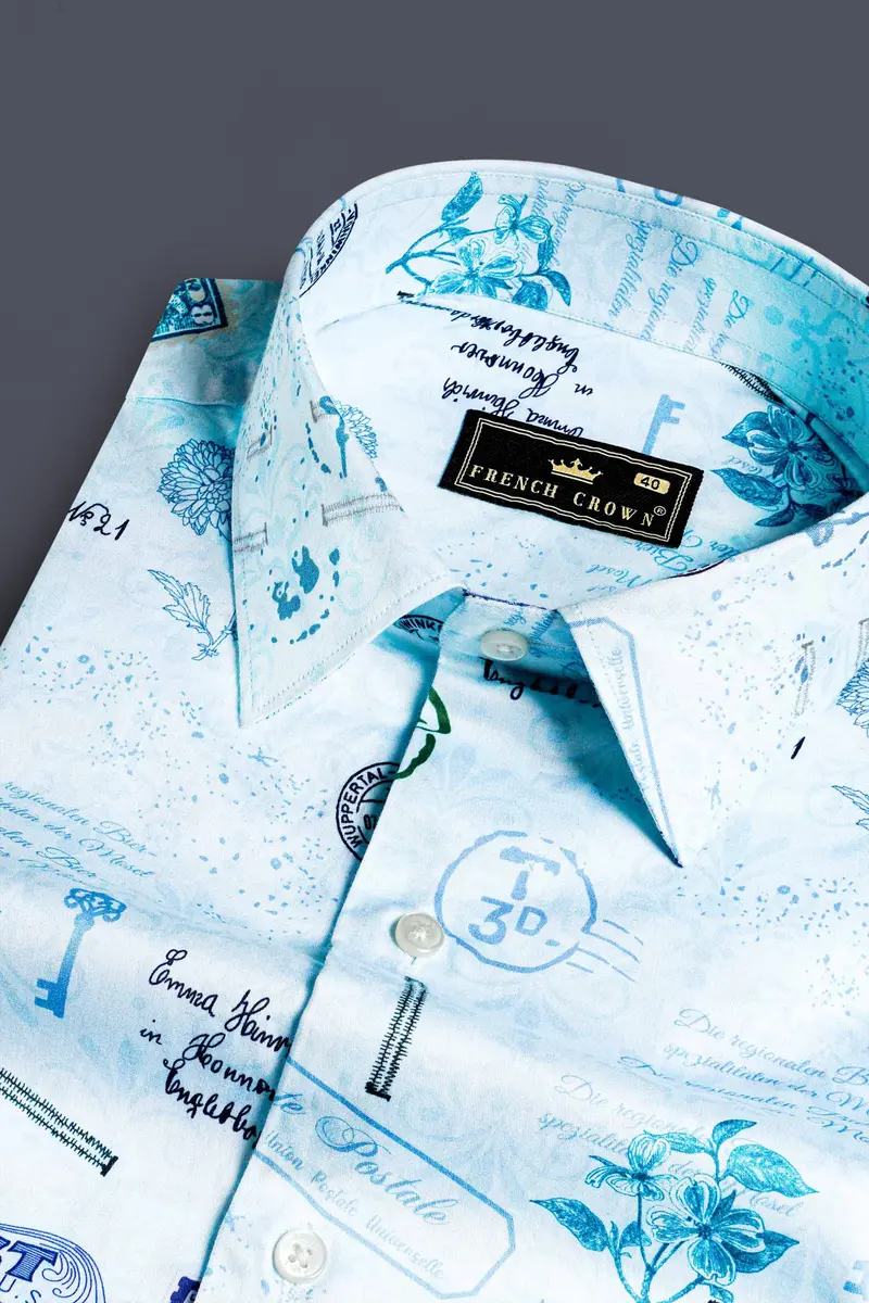 Cerulean Blue Abstract Printed Subtle Sheen Super Soft Premium Cotton Shirt 1