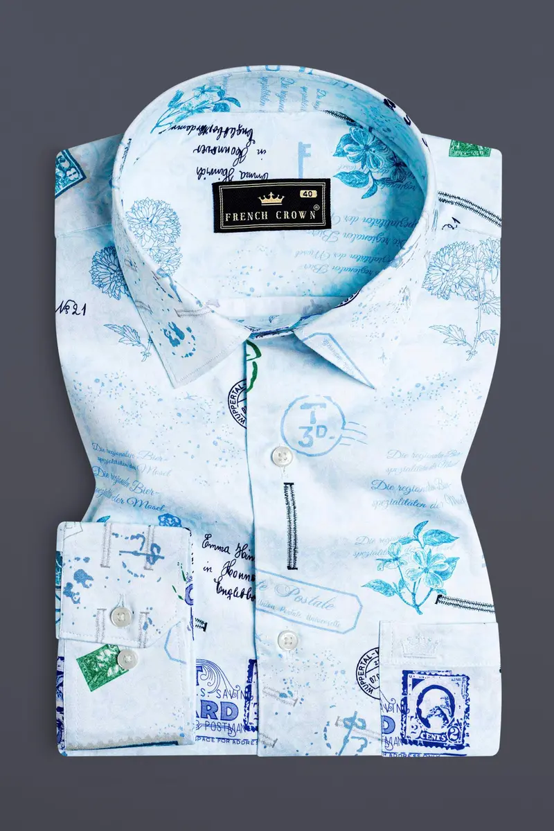 Cerulean Blue Abstract Printed Subtle Sheen Super Soft Premium Cotton Shirt 3