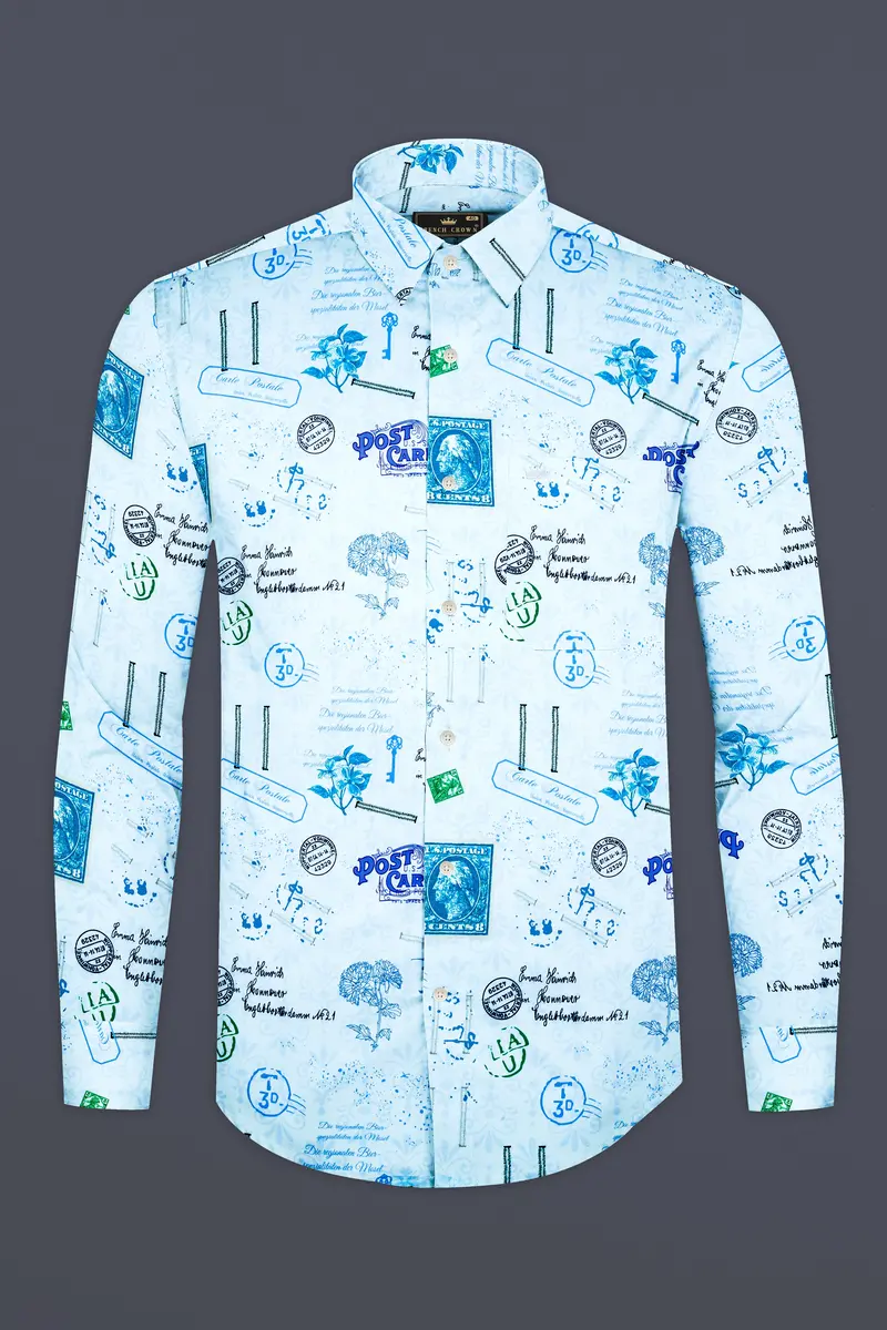 Cerulean Blue Abstract Printed Subtle Sheen Super Soft Premium Cotton Shirt 4