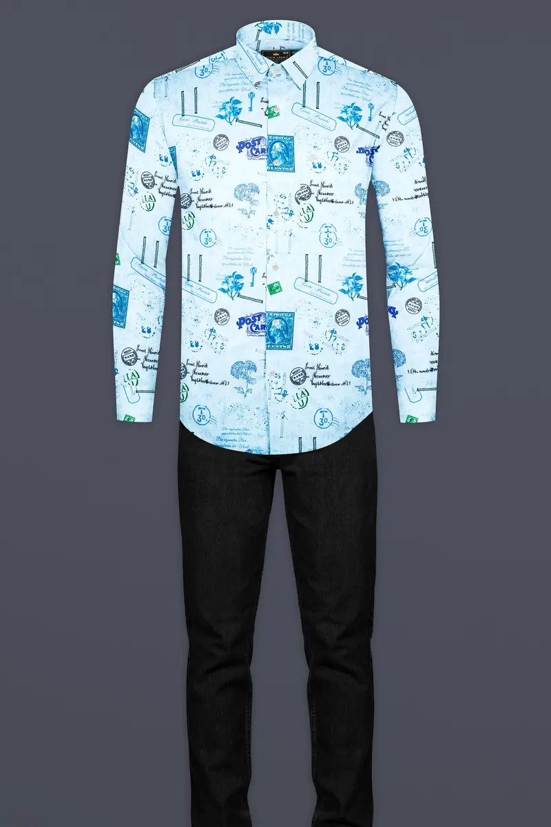 Cerulean Blue Abstract Printed Subtle Sheen Super Soft Premium Cotton Shirt 6