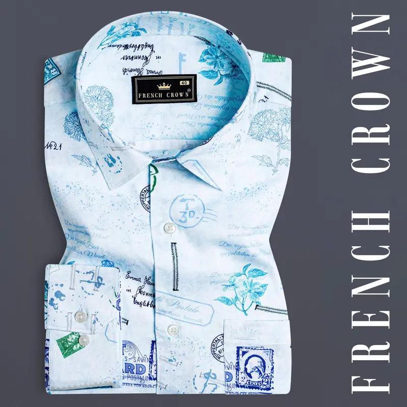 Cerulean Blue Abstract Printed Subtle Sheen Super Soft Premium Cotton Shirt 7