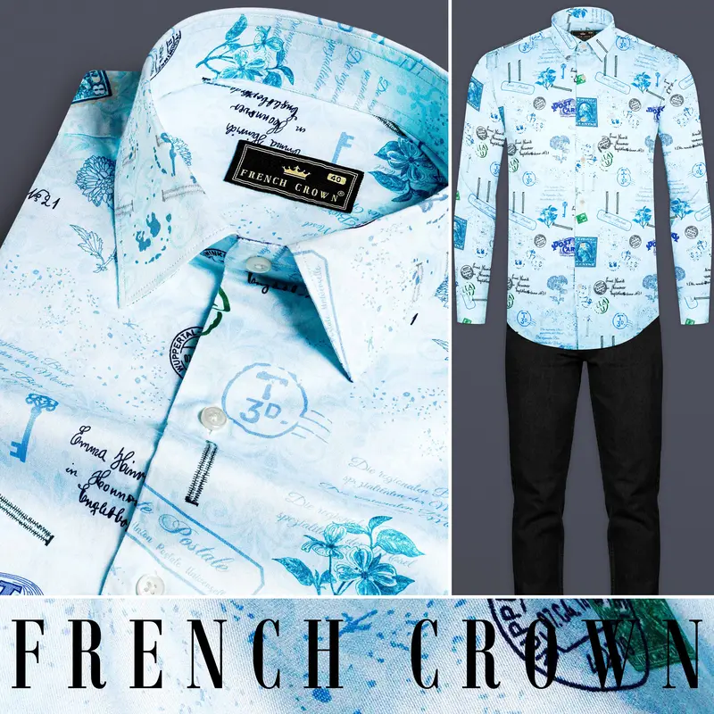 Cerulean Blue Abstract Printed Subtle Sheen Super Soft Premium Cotton Shirt 8