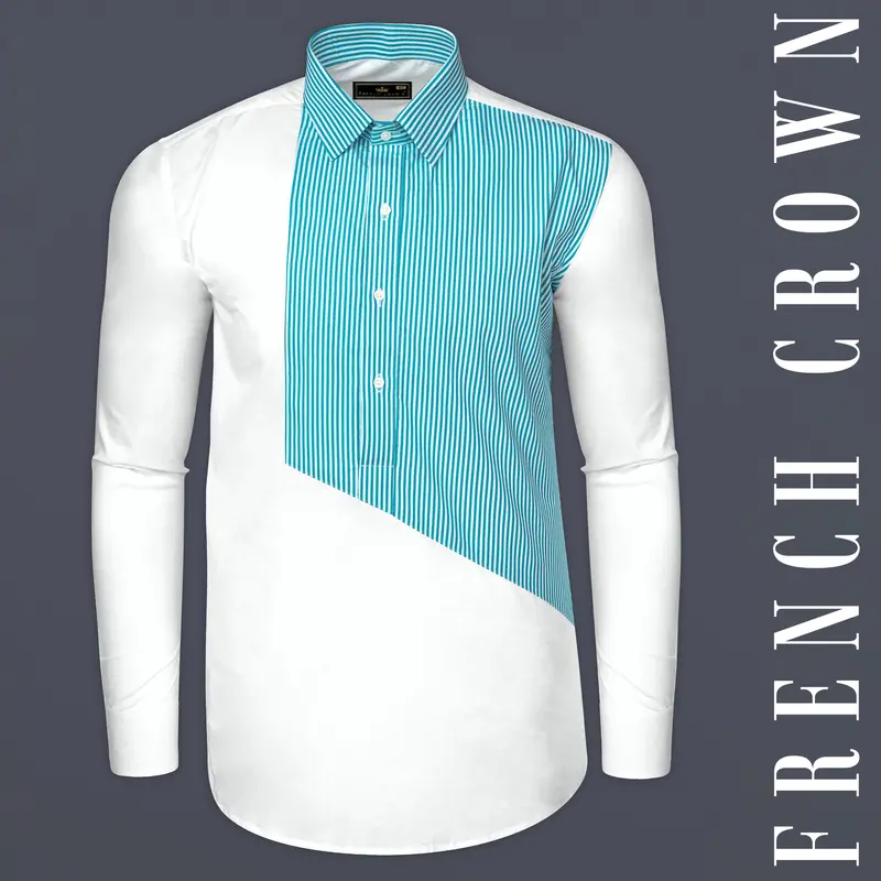 Cerulean Blue And Bright White Striped Super Soft Premium Cotton Designer Shirt 10